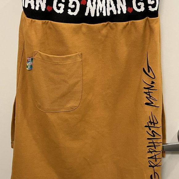 Graphiste Man.G Stylish High Low Side Split Mini Mustard Yellow Skirt - Picture 3 of 6